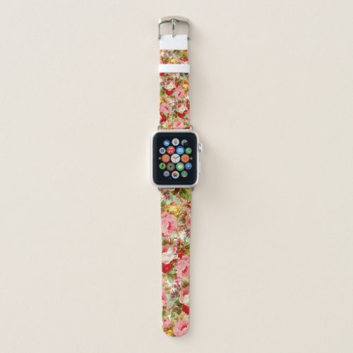 Country chic pink red roses floral painting apple watch band