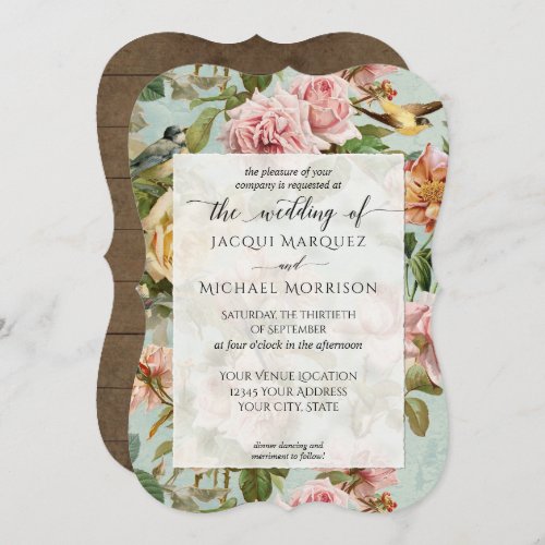 Country Chic Pink Rose Flower Rustic Wood Wedding Invitation