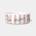 Country Chic Pink Striped Rose Bouquet Monogrammed Bowl<br><div class="desc">Pink and white,  country chic styled,  floral rose bouquet centered with monogram template.  Dress up your pet's bowl with this victorian style.</div>