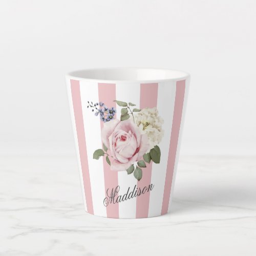 Country Chic Pink Striped Rose Bouquet Monogrammed Latte Mug