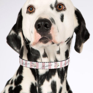 Country Chic Pink Striped Rose Bouquet Monogrammed Pet Collar
