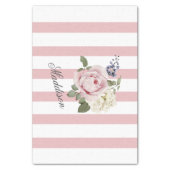 Country Chic Pink Striped Rose Bouquet Monogrammed Tissue Paper (Vertical)