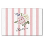 Country Chic Pink Striped Rose Bouquet Monogrammed Tissue Paper (Front)