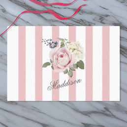 Country Chic Pink Striped Rose Bouquet Monogrammed Tissue Paper