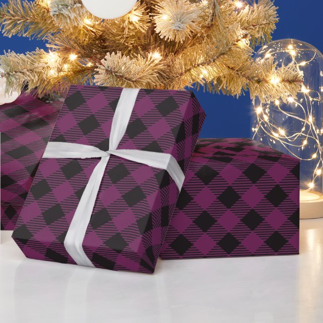 Country Chic Purple Black Buffalo Plaid Wrapping Paper (Holidays)