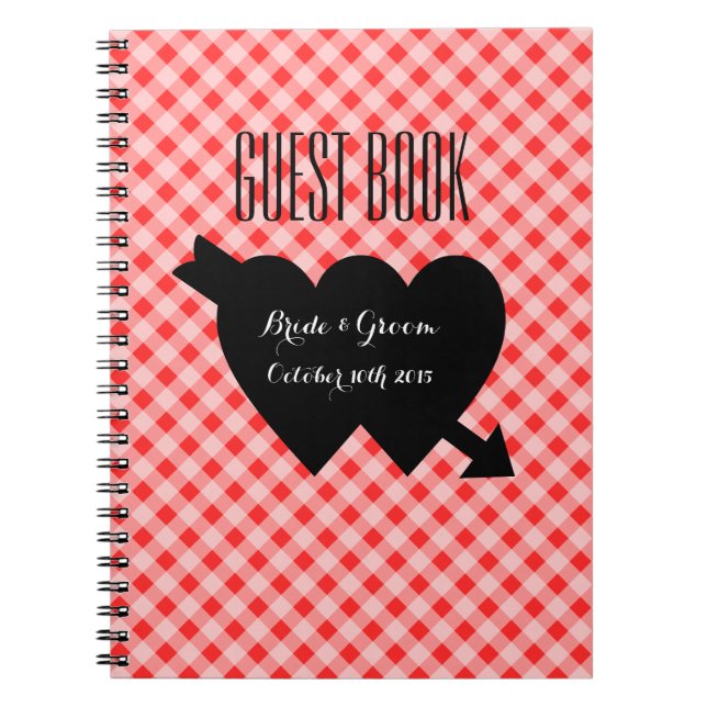 Country chic red gingham pattern wedding guestbook notebook (Front)