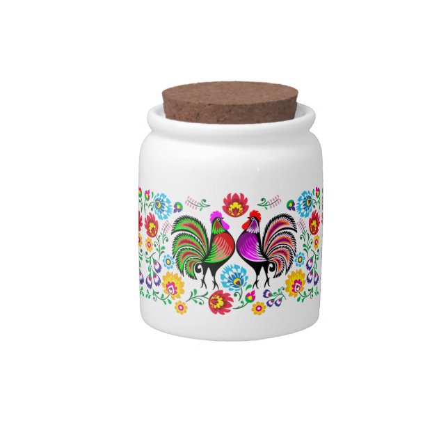 Country Chic Rooster Flower Pattern Candy Jar (Front)