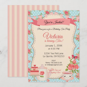 Country Chic Sugar & Spice Tea Party Invite (Blue)