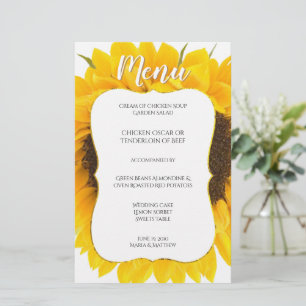 Country Chic Sunflower Wedding Reception Menu