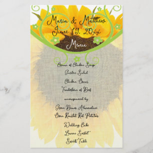 Country Chic Sunflower Wedding Reception Menu