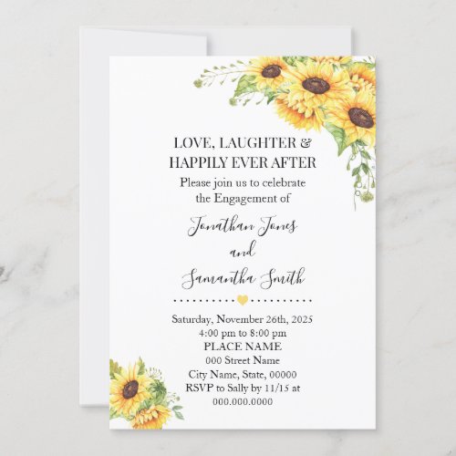 Country chic sunflowers floral engagement invitation