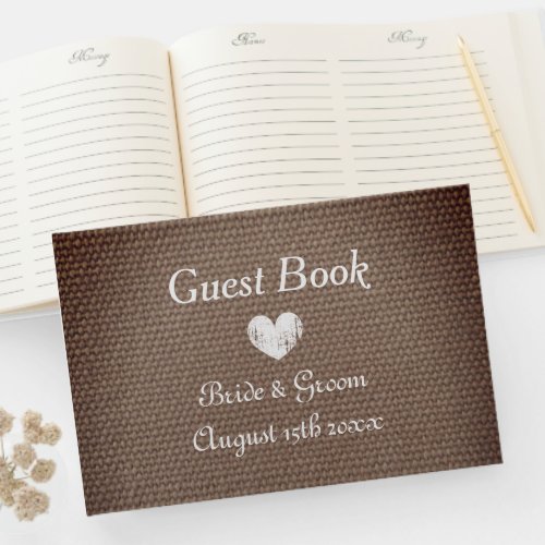 Country chic theme burlap print wedding guest book