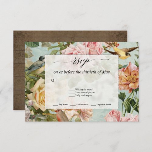 Country Chic Vintage Floral Roses Rustic Wood RSVP