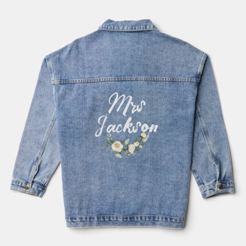 Country Chic Watercolor Floral Bride Mrs  Denim Jacket