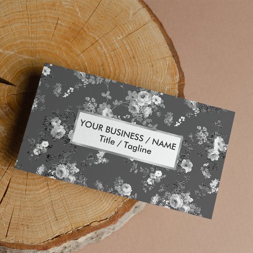 Country chic white gray silver elegant floral  business card