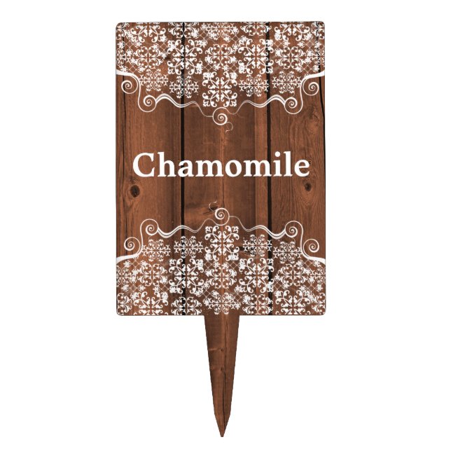 Country Chic Wood Look Custom Garden Marker Cake Topper (Front)