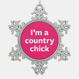 Country Chick Snowflake Pewter Christmas Ornament