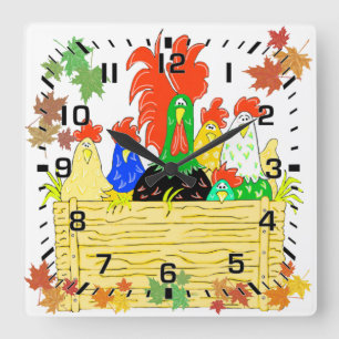 Country Chicken Clan Wall Clock