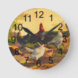 Country Chicken Family Wall Clock