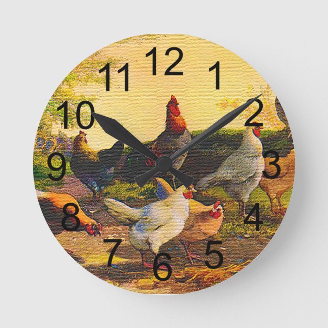 Country Chicken Family Wall Clock (Front)
