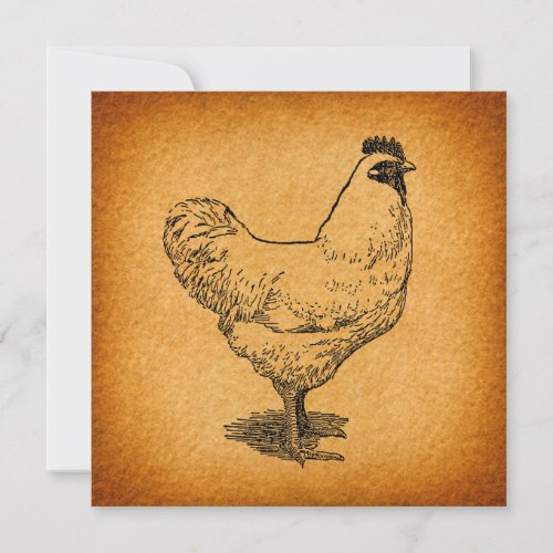 Country Chicken Farm Animal Art Vintage Rooster Invitation