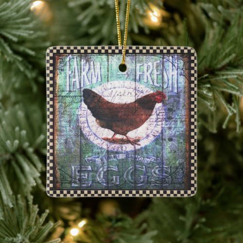 Country Chicken Farm Fresh Eggs Ephemera Ceramic Ornament