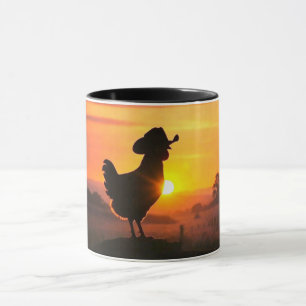 Country Chicken in a Sunset Cowboy Hat Funny Mug