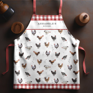 Country Chicken Pattern Red Checks Apron