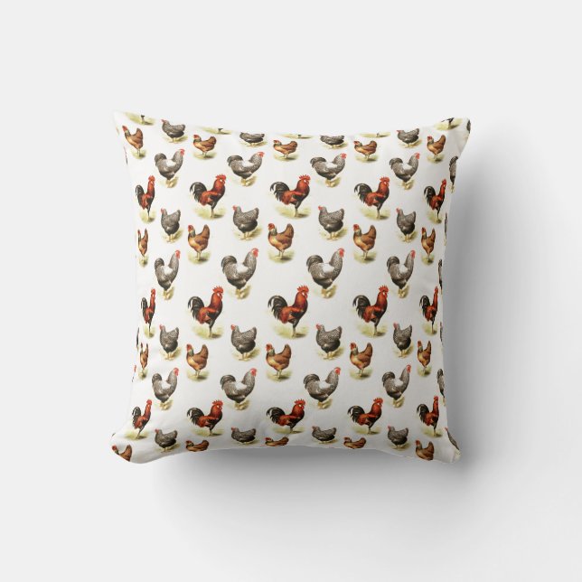 Country Chicken Pattern Throw Pillow (Front)