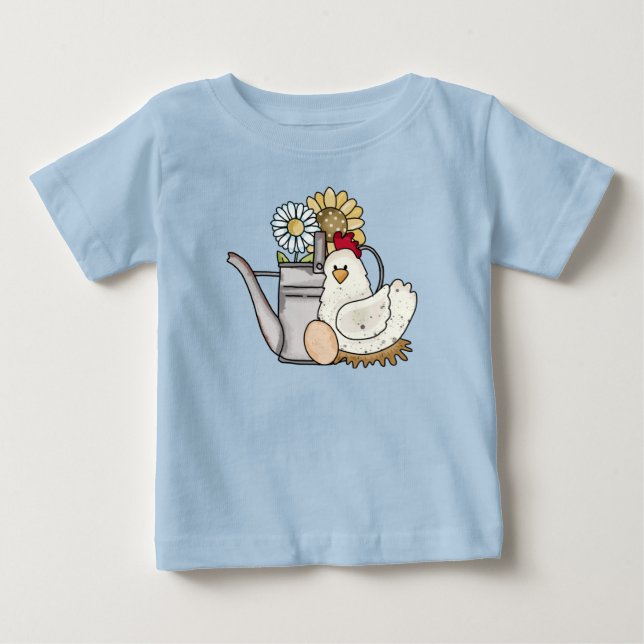 Country Chicken Watering Can Sunflower Daisy Kid's Baby T-Shirt (Front)