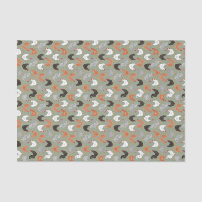 Country Chickens and Roosters on Green Tissue Paper (Front)