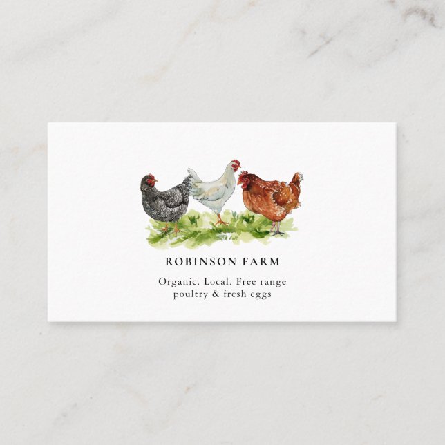Country Chickens Hens Fresh eggs Farmer  Business Card (Front)