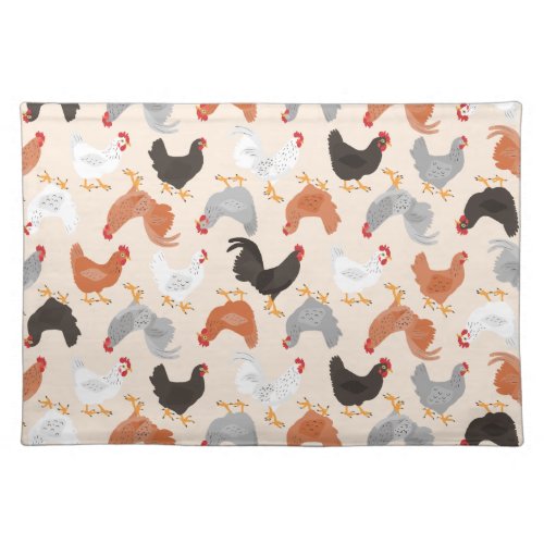 Country Chickens Light Beige Background Cloth Placemat