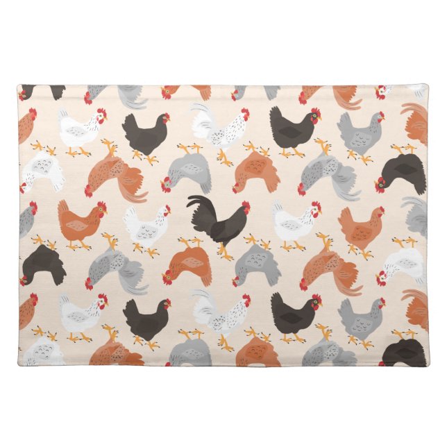 Country Chickens Light Beige Background Cloth Placemat (Front)