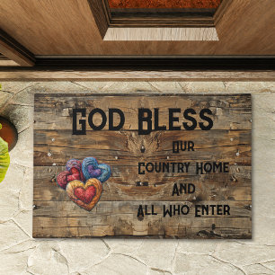 Country Christian Rustic Hearts Personalized Doormat