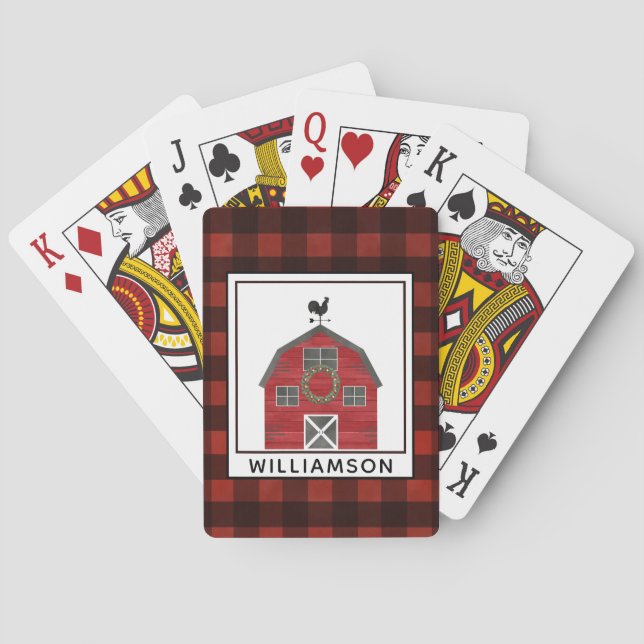 Country Christmas Barn Farmhouse Style Add Name   Poker Cards (Back)