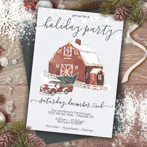Country Christmas Barn  Truck Holiday party Invitation
