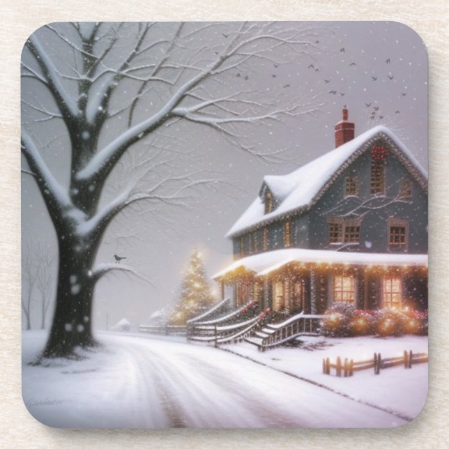 Country Christmas Beverage Coaster (Front)