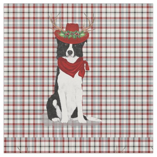 Country Christmas Border Collie and Western Plaid Fabric