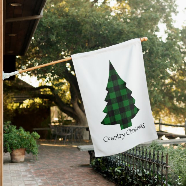 Country Christmas Buffalo Plaid Country House House Flag (In SItu)