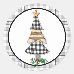 Country Christmas Buffalo Plaid Rustic Classic Ro Classic Round Sticker