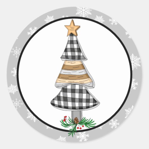 Country Christmas Buffalo Plaid Rustic  Classic Round Sticker