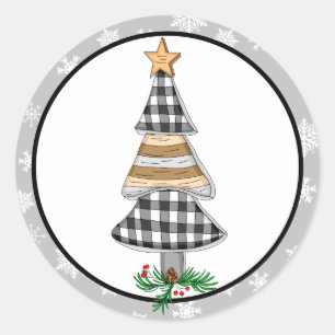 Country Christmas Buffalo Plaid Rustic Classic Round Sticker