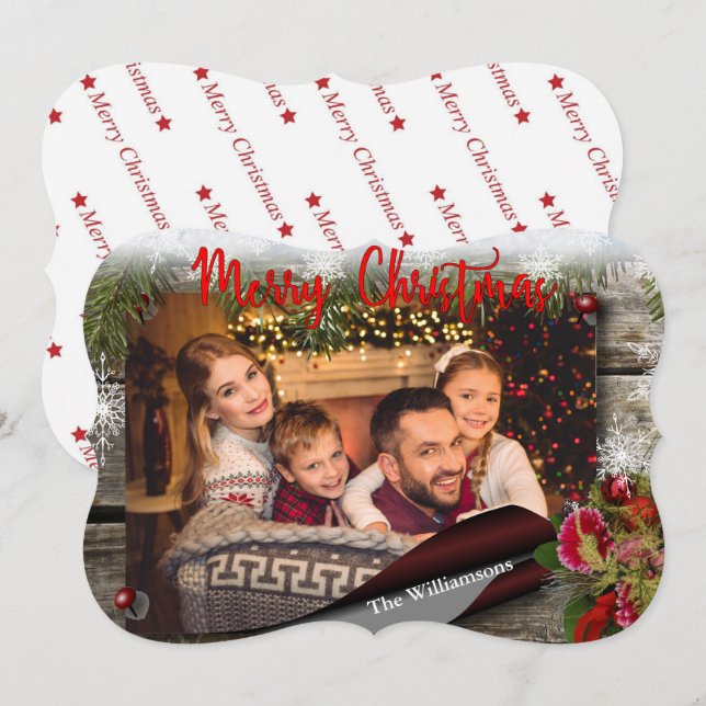 Country Christmas Bulletin Board Photo Fancy Cut Invitation (Front/Back)