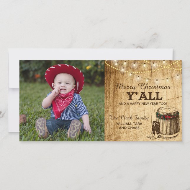 Country Christmas Card - Cowboy Boots and Lights (Front)