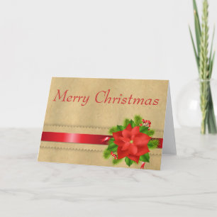 Country Christmas Card with Poinsettia Vector