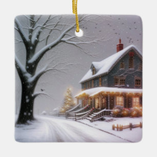 Country Christmas Ceramic Ornament