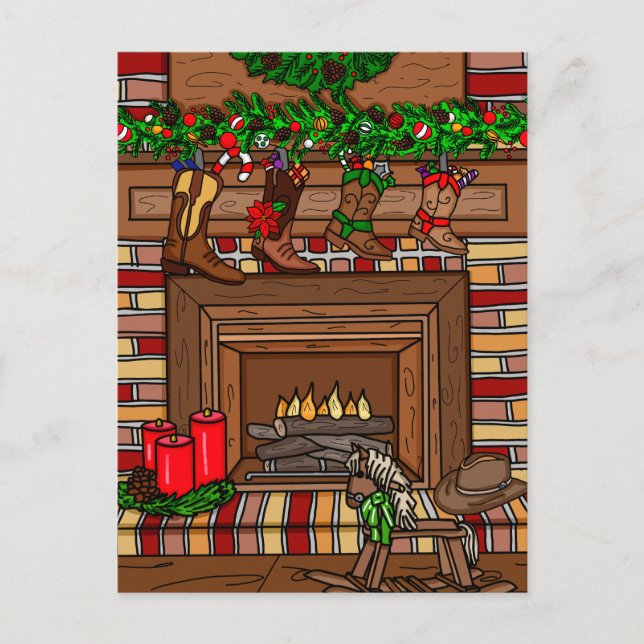 Country Christmas | Cowboy Boot Stockings  Postcard (Front)
