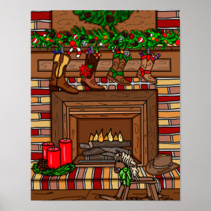 Country Christmas Cowboy Boot Stockings Poster