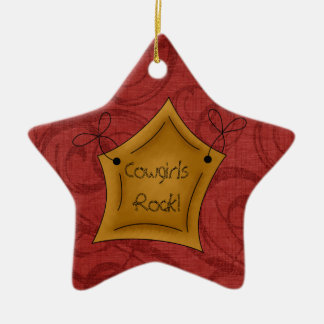 Country Christmas Cowgirls Rock Star Ceramic Ornament